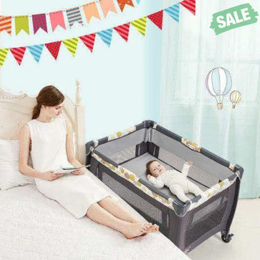 4-in-1 Convertible Portable Baby Playard Newborn Napper with Music and Toys-Blue Blue Baby Playpen & Playards