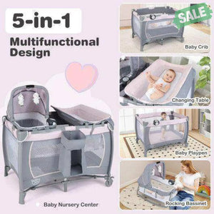 4-in-1 Convertible Portable Baby Playard Newborn Napper with Music and Toys-Blue Blue Baby Playpen & Playards