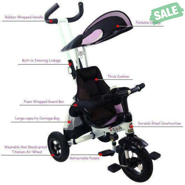 4-in-1 Detachable Learning Baby Tricycle Stroller w/ Canopy Bag-Pink Baby Strollers