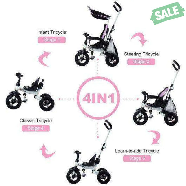4-in-1 Detachable Learning Baby Tricycle Stroller w/ Canopy Bag-Pink Baby Strollers