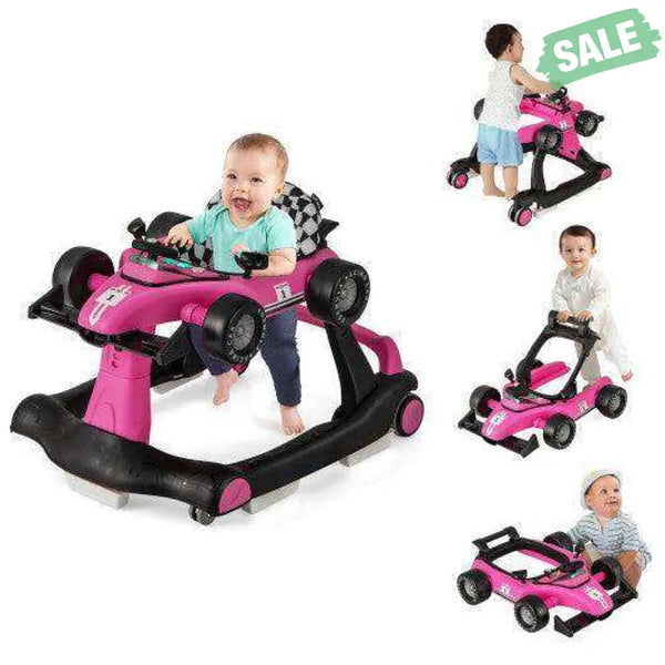 4-in-1 Foldable Activity Push Walker with Adjustable Height-Red Red Baby Walkers