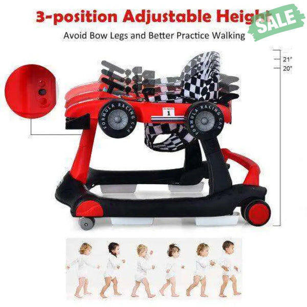 4-in-1 Foldable Activity Push Walker with Adjustable Height-Red Red Baby Walkers