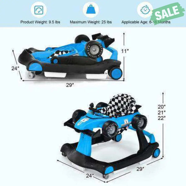 4-in-1 Foldable Activity Push Walker with Adjustable Height-Red Red Baby Walkers