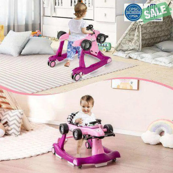 4-in-1 Foldable Activity Push Walker with Adjustable Height-Red Red Baby Walkers