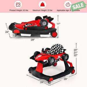 4-in-1 Foldable Activity Push Walker with Adjustable Height-Red Red Baby Walkers