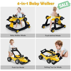 4-in-1 Foldable Activity Push Walker with Adjustable Height-Red Red Baby Walkers