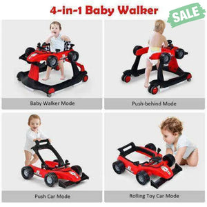 4-in-1 Foldable Activity Push Walker with Adjustable Height-Red Red Baby Walkers
