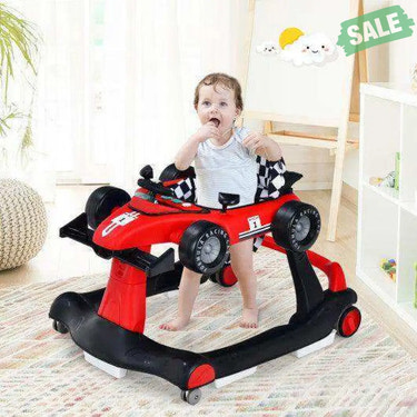 4-in-1 Foldable Activity Push Walker with Adjustable Height-Red Red Baby Walkers