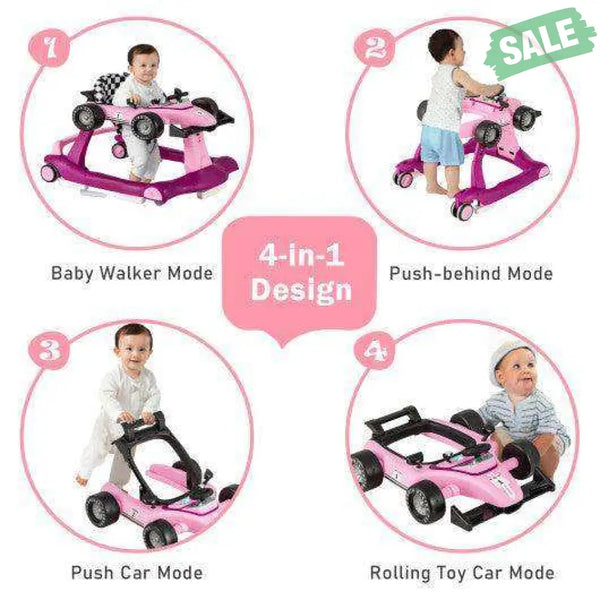 4-in-1 Foldable Activity Push Walker with Adjustable Height-Red Red Baby Walkers