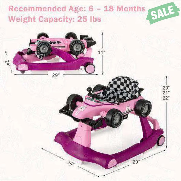 4-in-1 Foldable Activity Push Walker with Adjustable Height-Red Red Baby Walkers