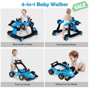 4-in-1 Foldable Activity Push Walker with Adjustable Height-Red Red Baby Walkers