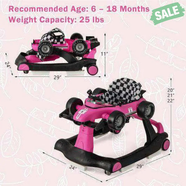 4-in-1 Foldable Activity Push Walker with Adjustable Height-Red Red Baby Walkers