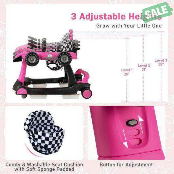 4-in-1 Foldable Activity Push Walker with Adjustable Height-Red Red Baby Walkers