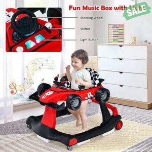 4-in-1 Foldable Activity Push Walker with Adjustable Height-Red Red Baby Walkers