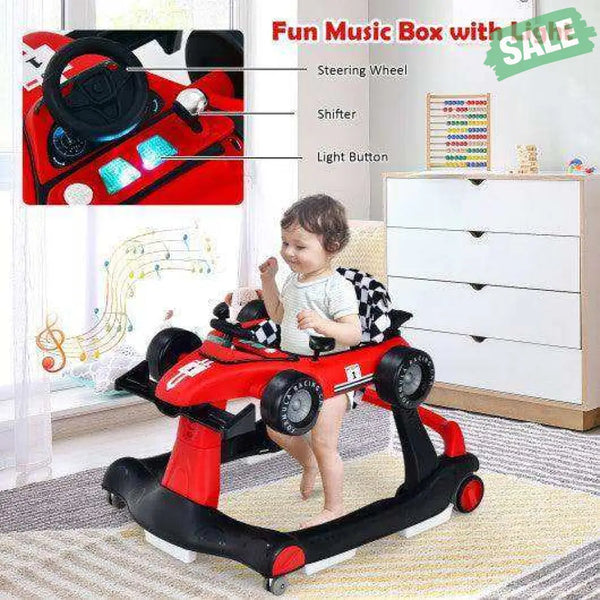 4-in-1 Foldable Activity Push Walker with Adjustable Height-Red Red Baby Walkers