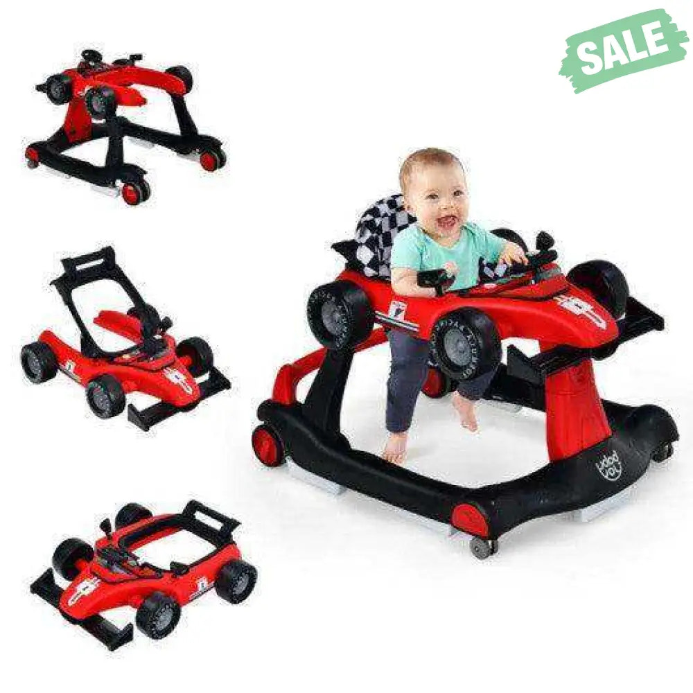 4-in-1 Foldable Activity Push Walker with Adjustable Height-Red Red Baby Walkers