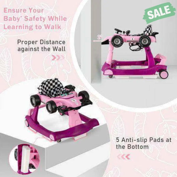 4-in-1 Foldable Activity Push Walker with Adjustable Height-Red Red Baby Walkers