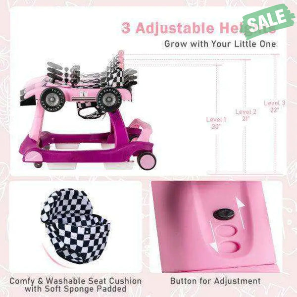 4-in-1 Foldable Activity Push Walker with Adjustable Height-Red Red Baby Walkers