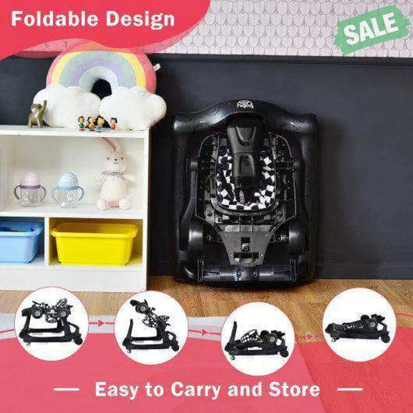 4-in-1 Foldable Activity Push Walker with Adjustable Height-Red Red Baby Walkers