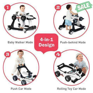 4-in-1 Foldable Activity Push Walker with Adjustable Height-Red Red Baby Walkers