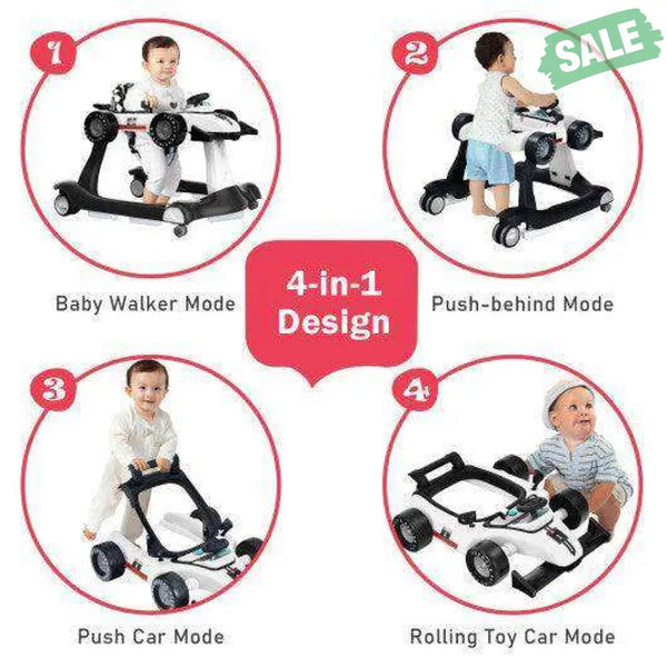4-in-1 Foldable Activity Push Walker with Adjustable Height-Red Red Baby Walkers