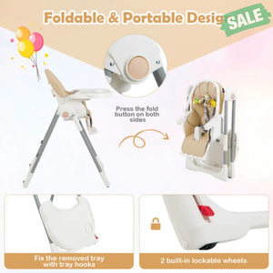 4-in-1 Foldable Baby High Chair with 7 Adjustable Heights and Free Toys Bar-Black High Chairs