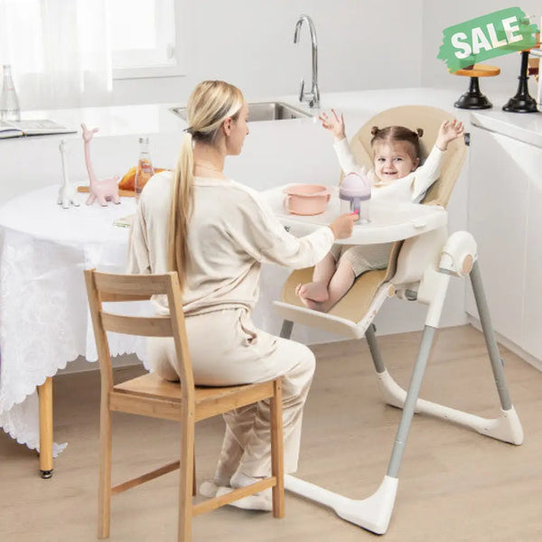 4-in-1 Foldable Baby High Chair with 7 Adjustable Heights and Free Toys Bar-Black High Chairs