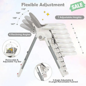 4-in-1 Foldable Baby High Chair with 7 Adjustable Heights and Free Toys Bar-Black High Chairs