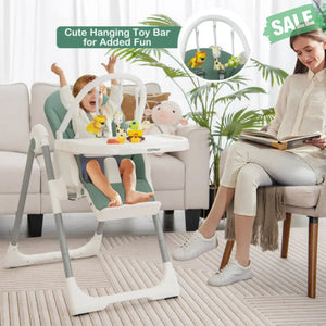 4-in-1 Foldable Baby High Chair with 7 Adjustable Heights and Free Toys Bar-Black High Chairs