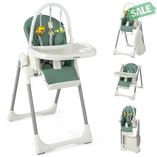 4-in-1 Foldable Baby High Chair with 7 Adjustable Heights and Free Toys Bar-Black High Chairs