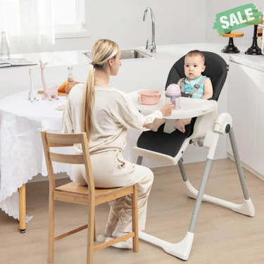 4-in-1 Foldable Baby High Chair with 7 Adjustable Heights and Free Toys Bar-Black High Chairs
