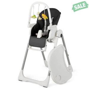 4-in-1 Foldable Baby High Chair with 7 Adjustable Heights and Free Toys Bar-Black High Chairs