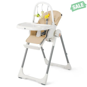4-in-1 Foldable Baby High Chair with 7 Adjustable Heights and Free Toys Bar-Black High Chairs