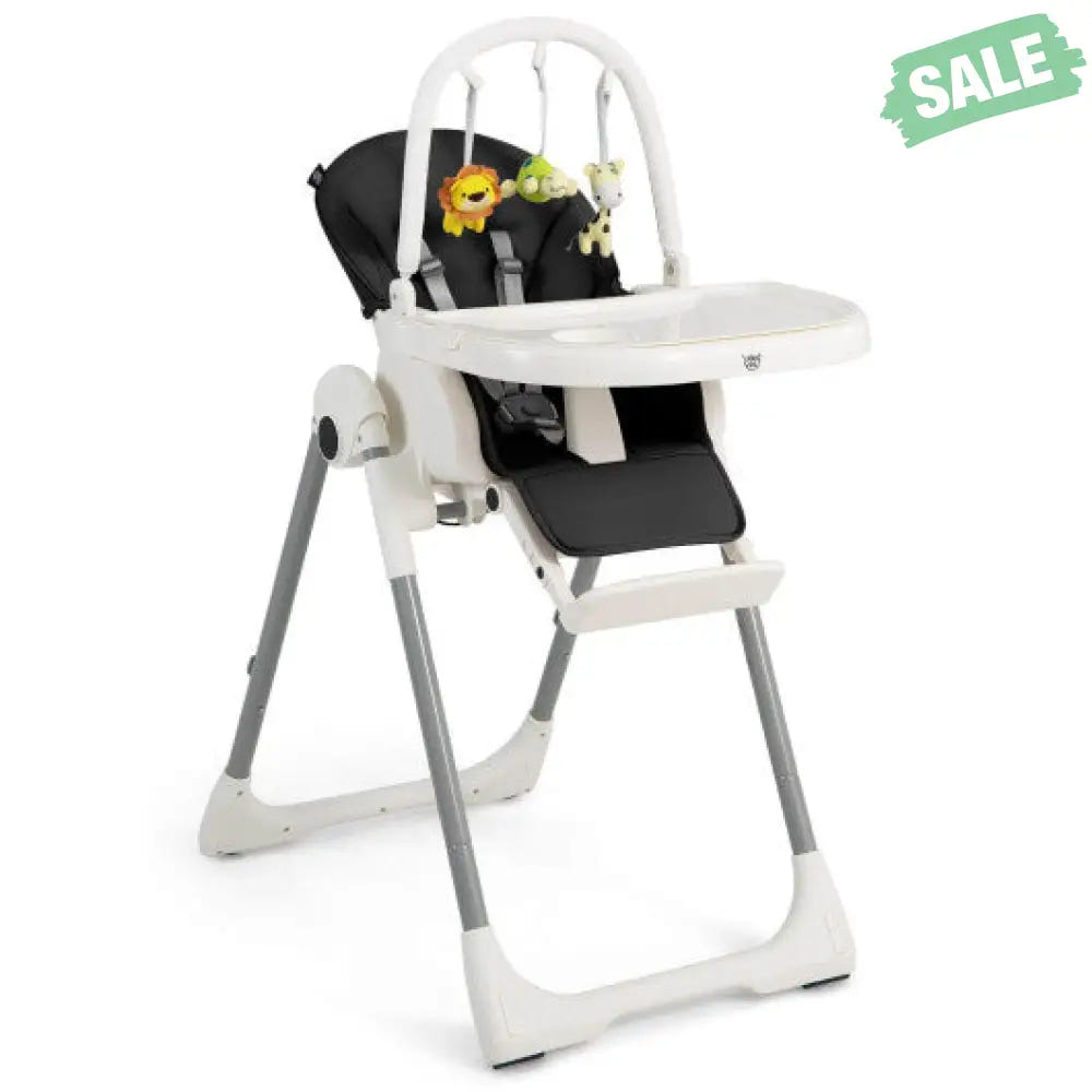 4-in-1 Foldable Baby High Chair with 7 Adjustable Heights and Free Toys Bar-Black High Chairs