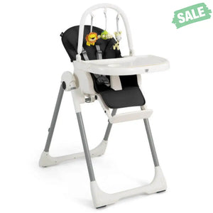 4-in-1 Foldable Baby High Chair with 7 Adjustable Heights and Free Toys Bar-Black High Chairs