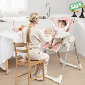 4-in-1 Foldable Baby High Chair with 7 Adjustable Heights and Free Toys Bar-Black High Chairs