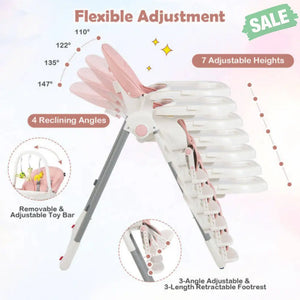 4-in-1 Foldable Baby High Chair with 7 Adjustable Heights and Free Toys Bar-Black High Chairs