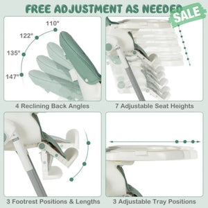 4-in-1 Foldable Baby High Chair with 7 Adjustable Heights and Free Toys Bar-Black High Chairs