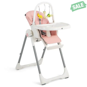 4-in-1 Foldable Baby High Chair with 7 Adjustable Heights and Free Toys Bar-Black High Chairs
