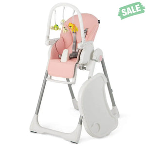 4-in-1 Foldable Baby High Chair with 7 Adjustable Heights and Free Toys Bar-Black High Chairs