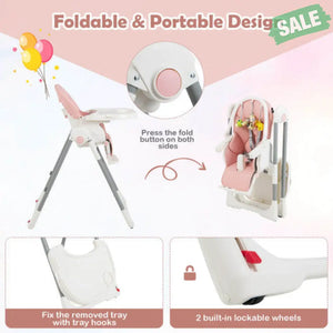 4-in-1 Foldable Baby High Chair with 7 Adjustable Heights and Free Toys Bar-Black High Chairs