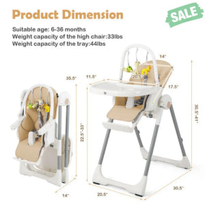 4-in-1 Foldable Baby High Chair with 7 Adjustable Heights and Free Toys Bar-Black High Chairs