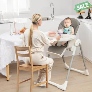4-in-1 Foldable Baby High Chair with 7 Adjustable Heights and Free Toys Bar-Black High Chairs