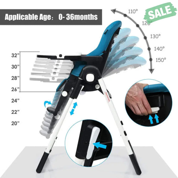 4-in-1 High Chair–Booster Seat with Adjustable Height and Recline-Black High Chairs