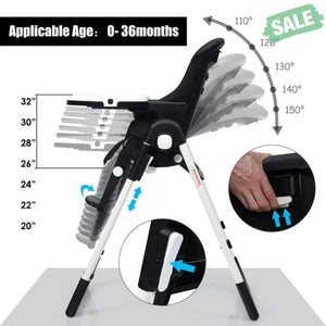 4-in-1 High Chair–Booster Seat with Adjustable Height and Recline-Black High Chairs