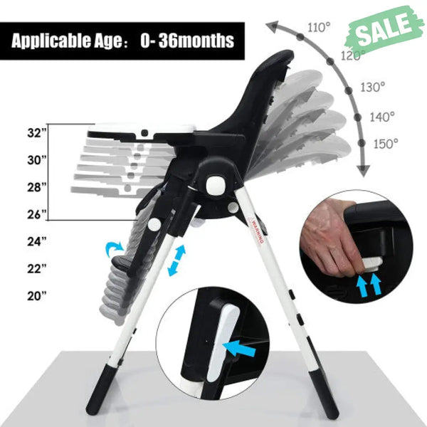 4-in-1 High Chair–Booster Seat with Adjustable Height and Recline-Black High Chairs