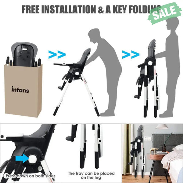 4-in-1 High Chair–Booster Seat with Adjustable Height and Recline-Black Gray High Chairs