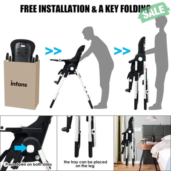 4-in-1 High Chair–Booster Seat with Adjustable Height and Recline-Black Black High Chairs