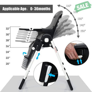 4-in-1 High Chair–Booster Seat with Adjustable Height and Recline-Black High Chairs