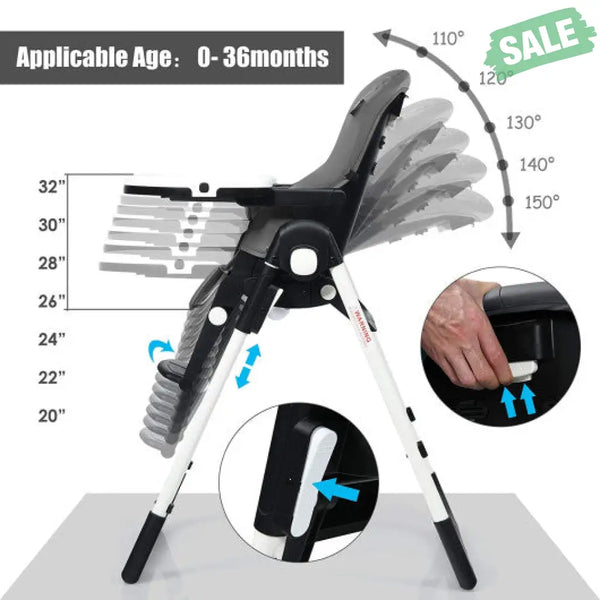 4-in-1 High Chair–Booster Seat with Adjustable Height and Recline-Black High Chairs